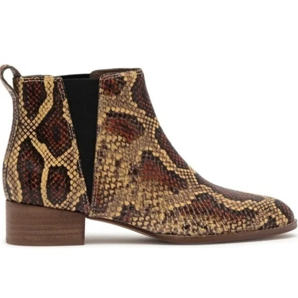 Madewell Cara Tan Brown Snakeskin Embossed Leather Chelsea Boots